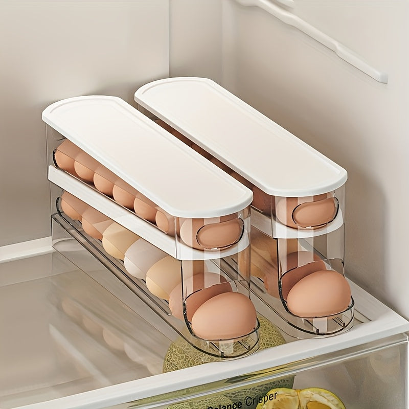 TEMU 1pc-2pcs Set Of Storage Box, Double-layer Automatic Egg Roller, Refrigerator Egg Dispenser, Eggs Fresh, Suitable For Refrigerator, Cabinet, And