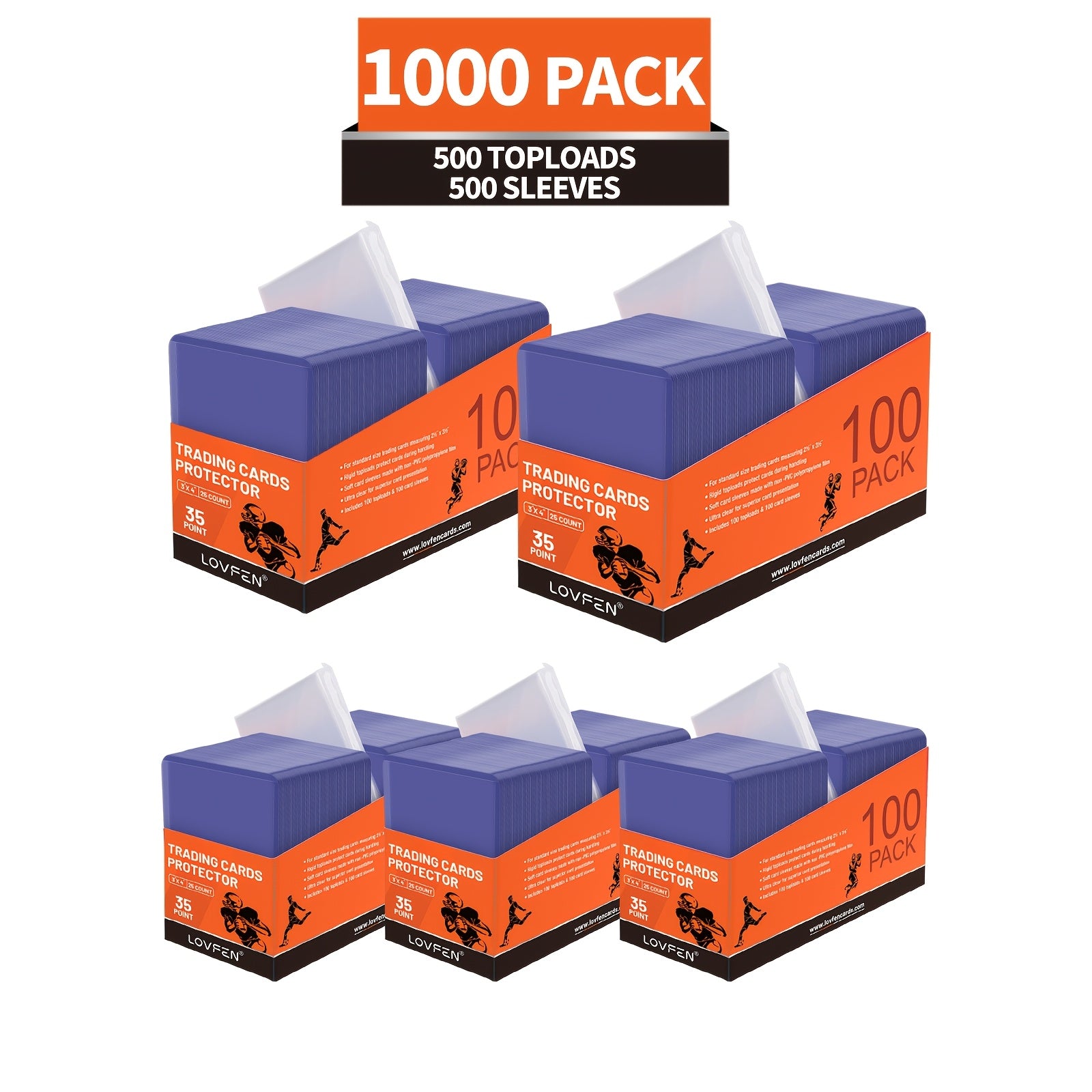 TEMU Lovfen 1000ct Top Card Sleeves - 500 Hard Plastic & 500 Soft Sleeves For Baseball, Football Cards - 3" X 4" Trading Card Protectors - Durable