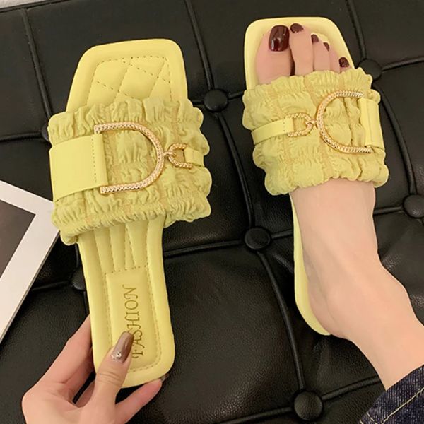 Slippers Summer Women Flat Crystal Design Outdoor Beach Flip ps Sandals Brand Slides Shoes Woman 2024 New Korean 3d4b
