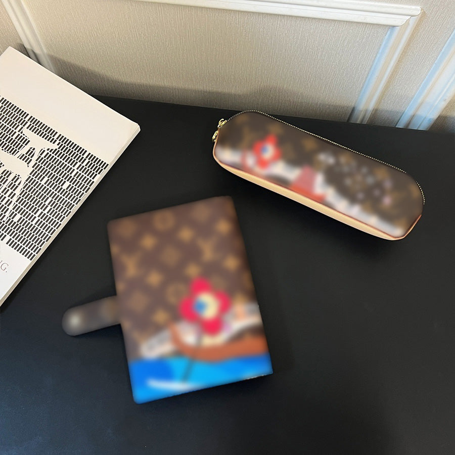 Designer Notebook Pencil Case Sets Leather Two-piece Set Pen Case Student Stationery Box Waterproof Retro Office Stationery Bag Smooth Loose Leaf No