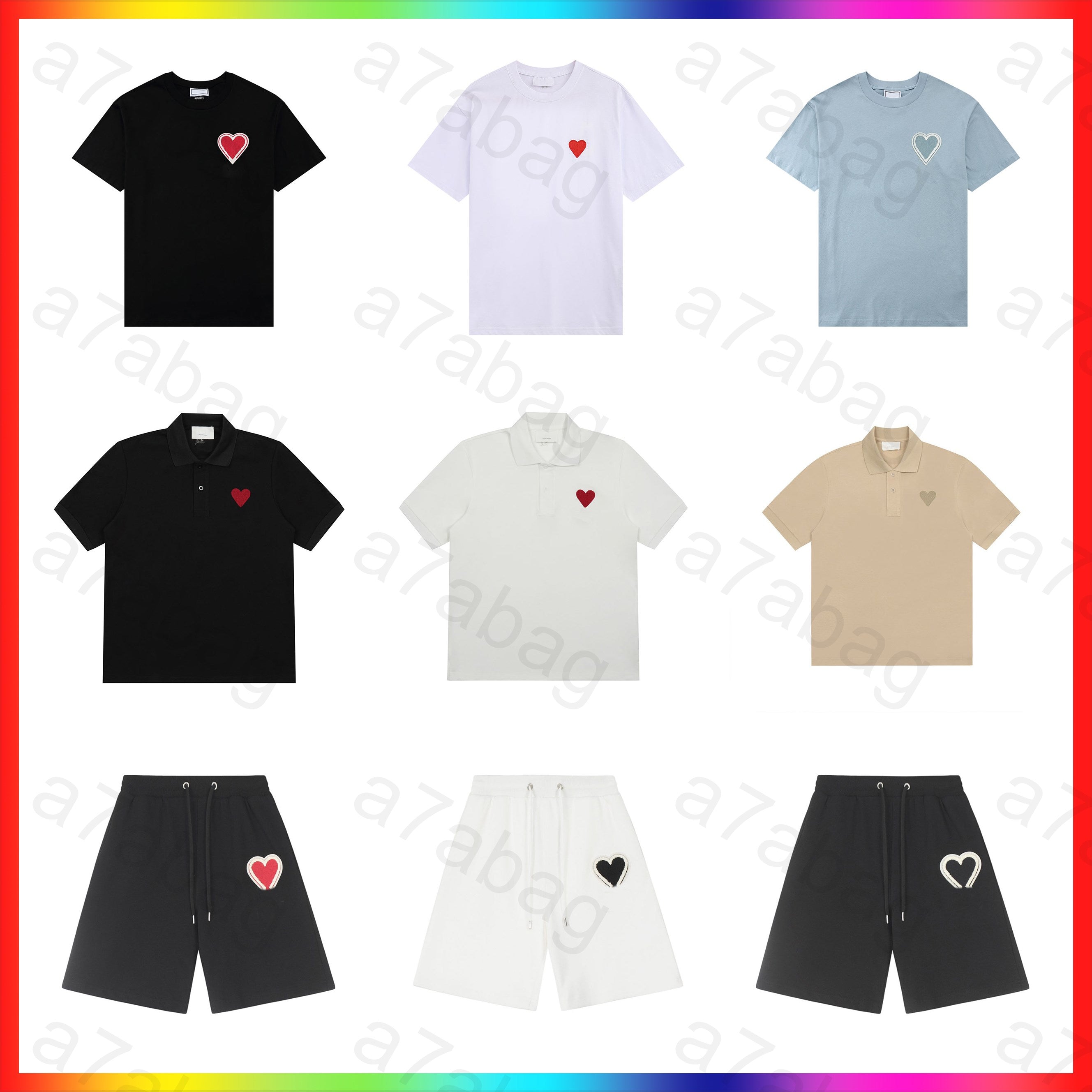 5A Designer T-shirt A Heart T-shirt Mens Neck Striped Fashion Long Sleeve Women Letter Designer shorts 2025 Embroidery High End Jacquard knitting T-