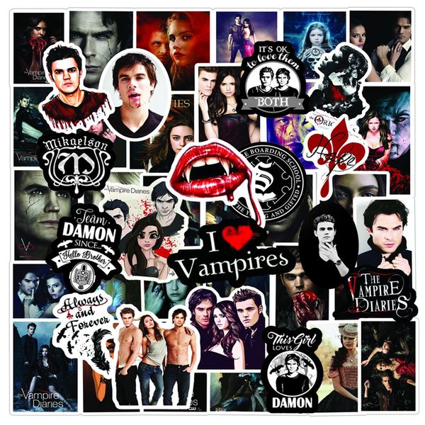 50pcs The Vampire Diaries Stickers Classic American TV Series Graffiti Kids Toy Skateboard car Motorcycle Bicycle Sticker Decals Wholesale