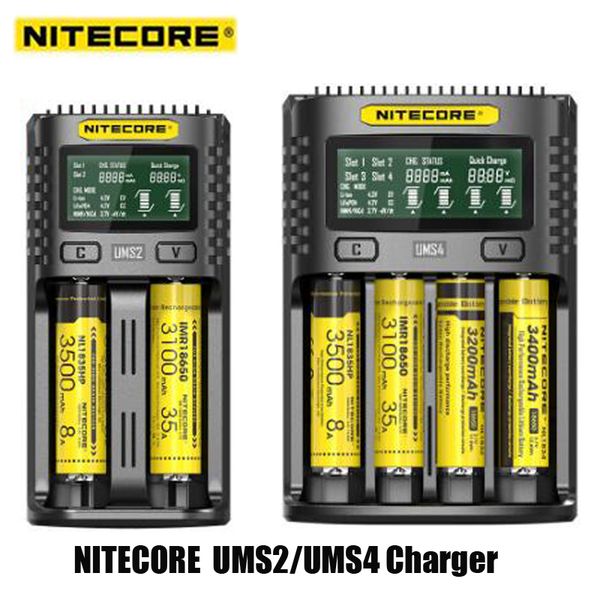 Original NITECORE UMS4 UMS2 Chargers LCD Display Intelligent QC Fast Charging 4A Large USB 4 2 Dual Slots Charge for IMR 18650 20700 21700 U