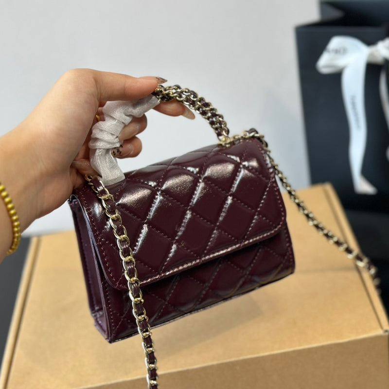 Mini Luxury Handbag 12cm Makeup Purse Designer Womens Shoulder Bag Caisson Soy Sauce Wax Gold Hardware Metal Braided Luxury Handle Luxury Handbag Cr