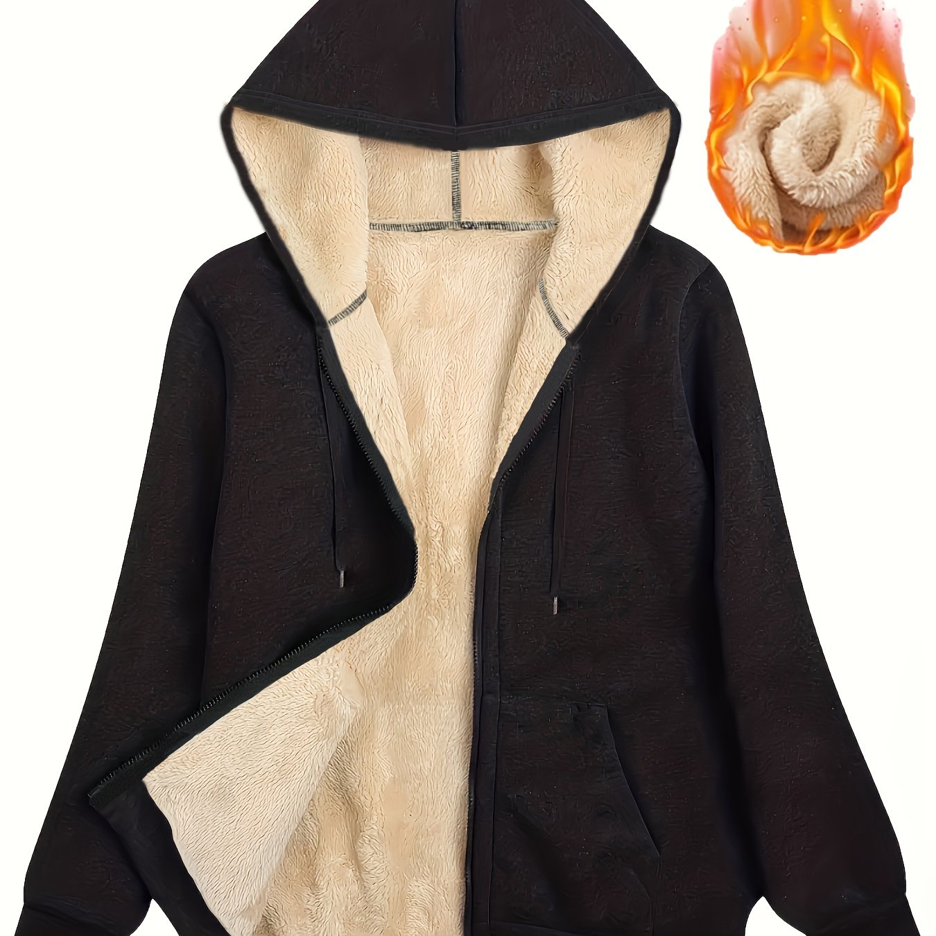 TEMU Drawstring Hooded Fall & Winter Jacket, Casual Kangaroo Pocket Long Sleeve Outerwear, Women's Clothing