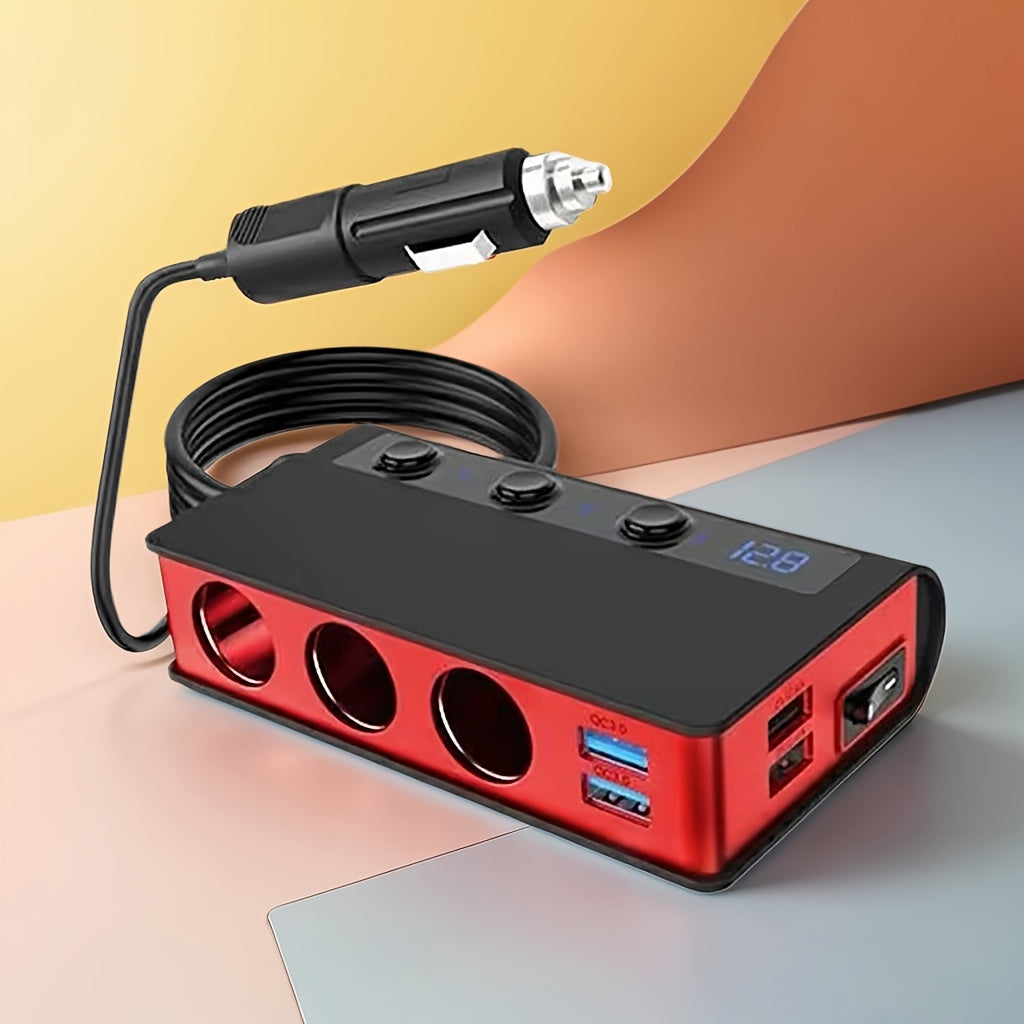 TEMU Dual Qc3.0 Car Lighter Splitter Qc 3.0, 7-in-1, 4 Usb, 180 W, 12v-24v, 4 Usb Ports, 3 Sockets With Separate Switch