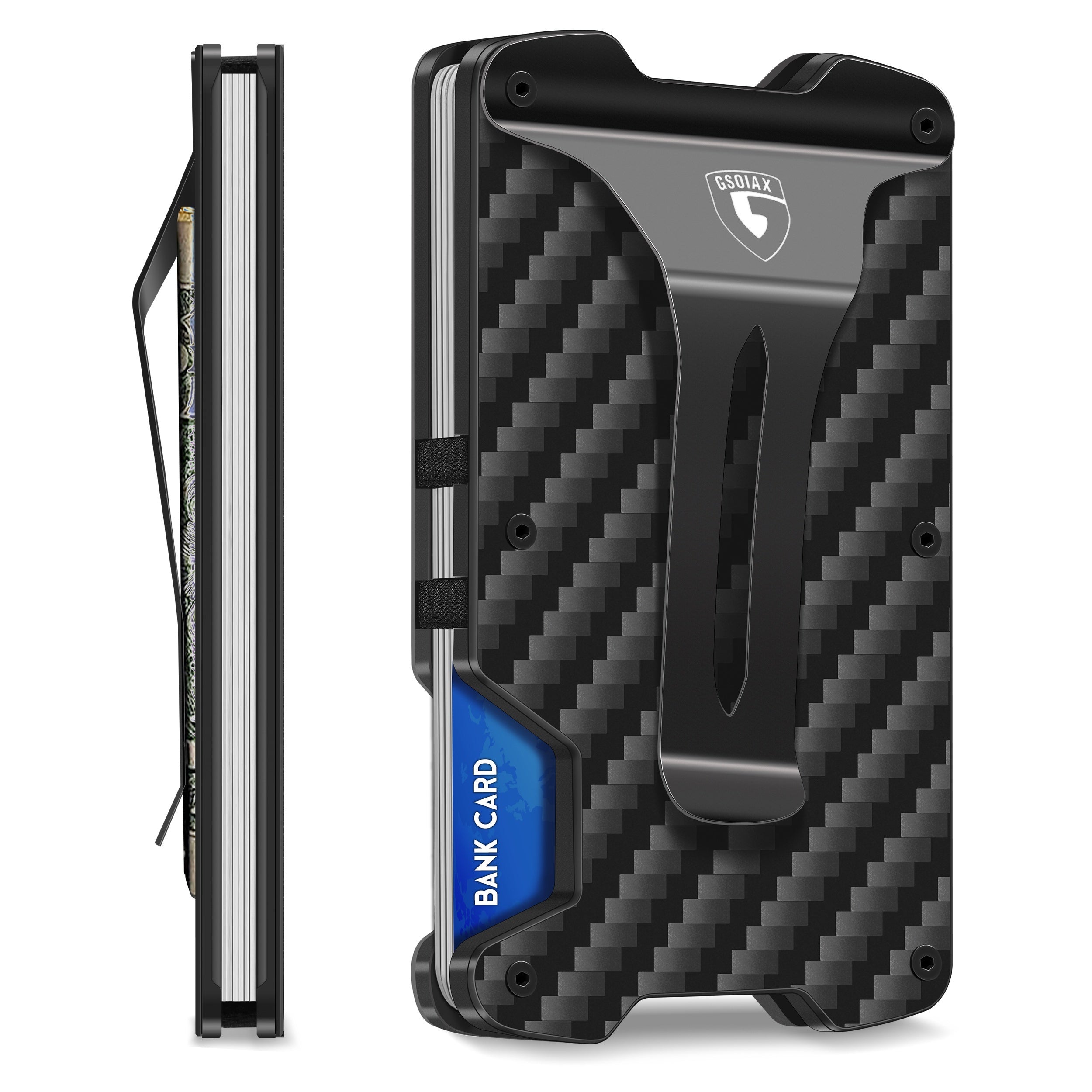 TEMU Gsoiax Men's Slim Rfid Blocking Wallet - Carbon Fiber & Aluminum Tactical Money Clip, Rigid Card Holder With Golden-tone Hardware,