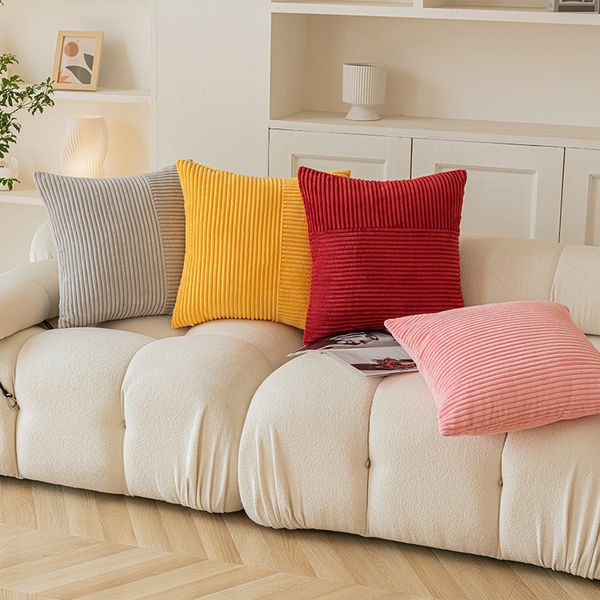 Solid color striped corduroy pillow cover living room sofa simple and fashionable splicing by pillowcase cushion cover without filling