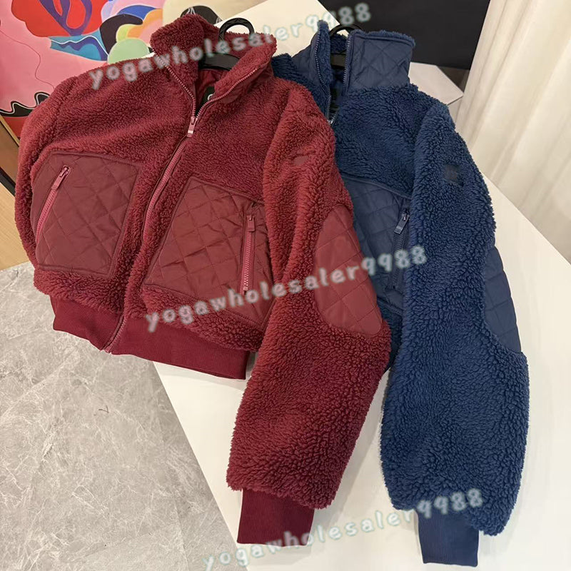 Designer Outerwear Jackets Yoga Blazer Lamb Plush Warm Coats Stand-up Collar Long Sleeve Sweater Full-Zip Cardigan Sweatshirts Cropped Thick SweatTo