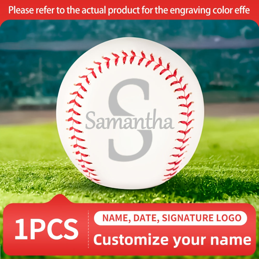TEMU Personalized Baseball With Custom Engraved Name - Soft Pu Leather White Baseball For Training, Games & Gifts - Christmas, Valentine's, Father's