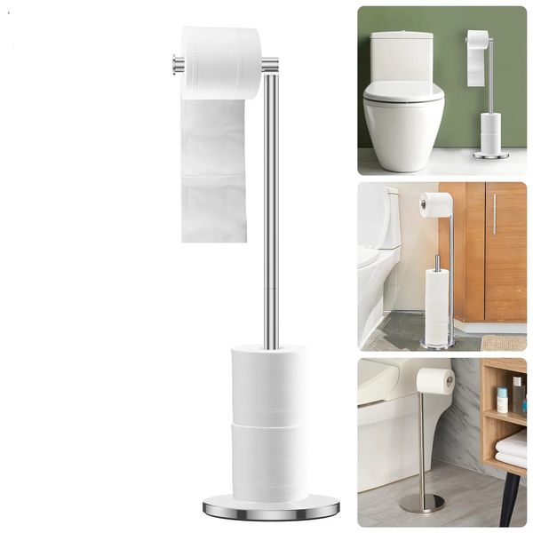 Freestanding Toilet Roll Holders Stainless Steel Paper Stand Folding Base AntiRust Space Bathroom Tissue Rack 250103