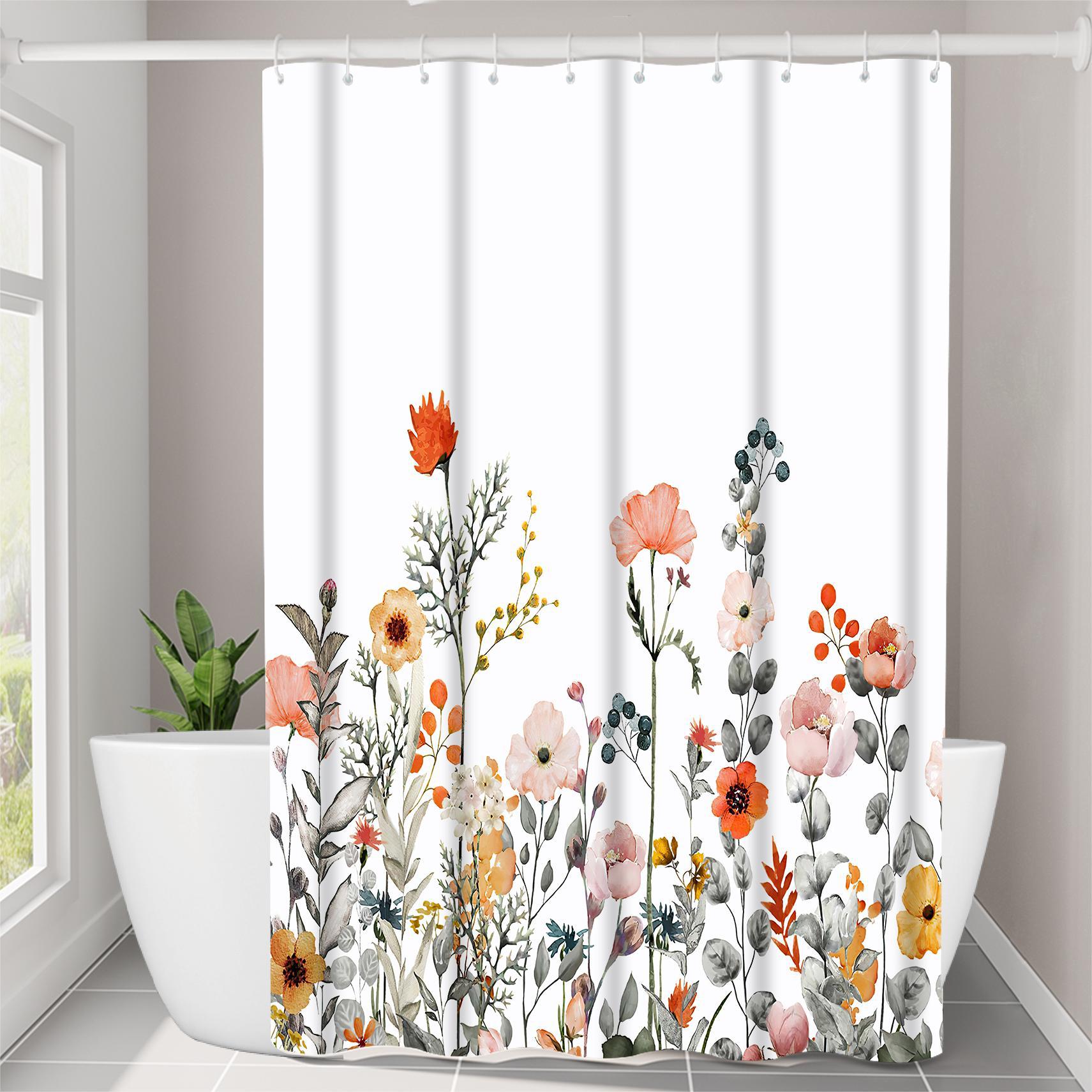 YL-37014 Manufacturers Spot Digital Printed Fabric Shower Curtain Waterproof Thickened Bathroom Partition Curtain with Hook Cross-border Supply