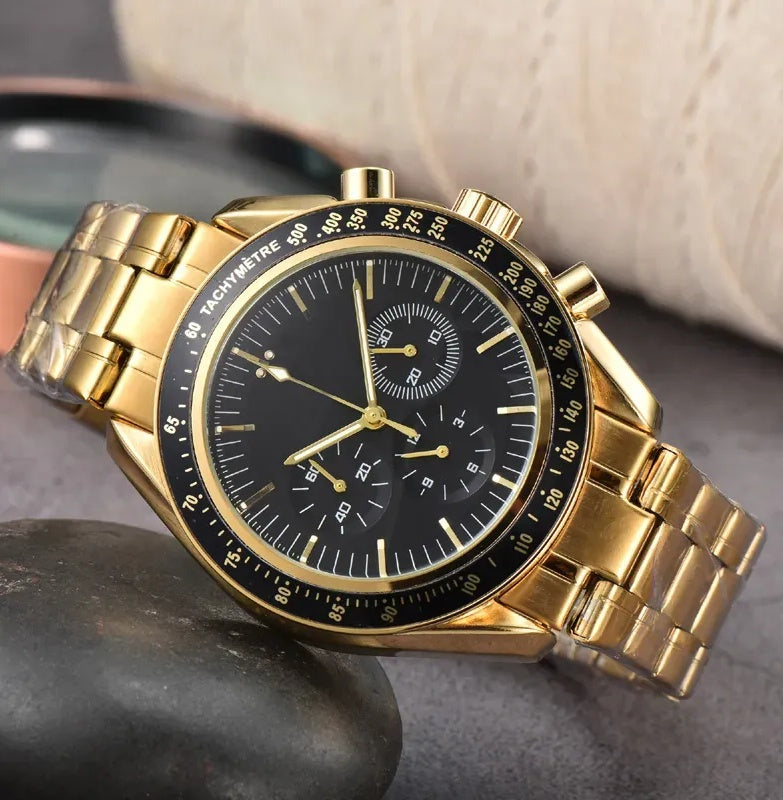 Stainless steel Wrist Watches for Men New Mens omegaWatch All Dial Work Quartz Watch Top Luxury Brand Clock Men Fashion Stainless steel strap speed