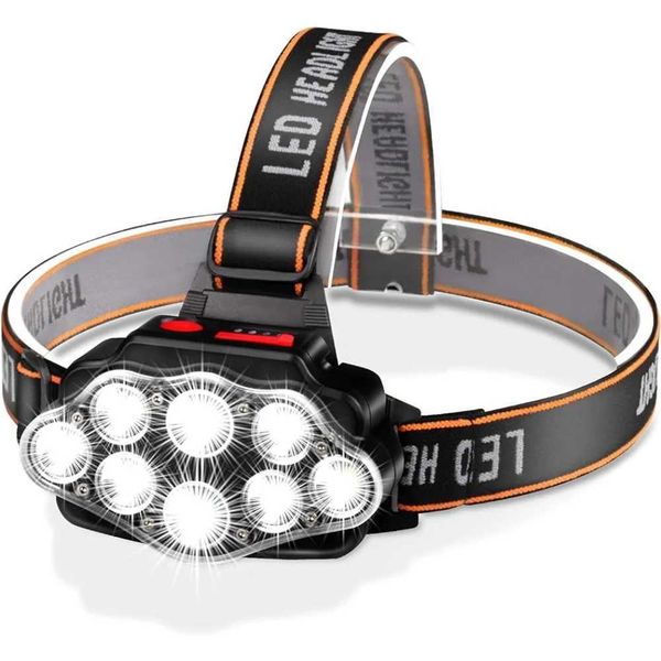 Lâmpadas da cabeça faróis LED FARECTILIONAL RECARECIDADO USB com lúmen alto e faróis brilhantes equipados com 8 faróis USB LEDs IPX4 Faróis