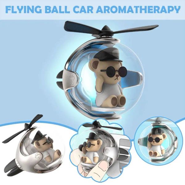 Car Air Freshener Bear Pilot Auto Accessories Interior Perfume Diffuser Propeller with Led Atmosphere Lights Outlet Fragrance