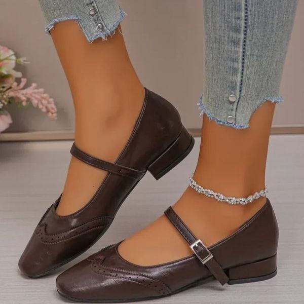 Ladies Basic Womens Concise Office Career Pumps Square Toe Buckle Strap Low Heel Plus Size Shoes Women 250210