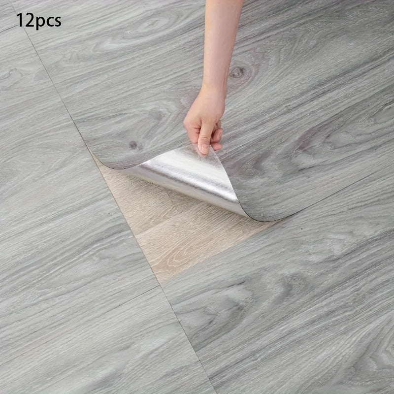 TEMU 12pcs Grain Vinyl Floor Tiles, 11.8x11.8in - Waterproof, Wear-resistant Pvc, For Bedroom & Living Room Decor