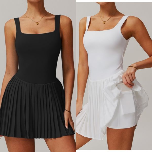 LU9141 Naked Fake Two Tennis Skirts Bottom anti glare fitness pocket pleated skirt Sports dress