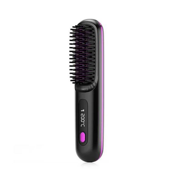 2024 New LCD USB Charging Ceramic Heating Comb Straightener Wireless Portable Straightener W240904