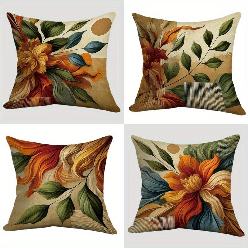 TEMU 4pcs Of Floral Throw Pillowcases, In A Vintage Style, Soft And Comfortable, Machine Washable, With Zipper Closure, Made Of Fabric. Suitable For