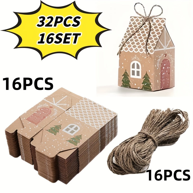 TEMU 32pcs Mini Paper Gift Boxes With Gingerbread House Design - Christmas Party Favors, Wedding Favor Boxes, Candy & Biscuit Packaging With Twine