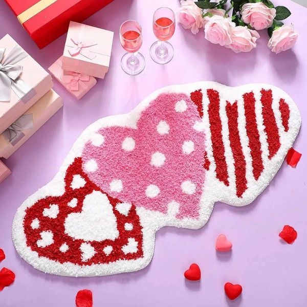 VIKAMA Valentines Day Abnormmitation Cashmere Floor Mat Household Toilet Non-Slip Bathroom Easy Care Floor Mat Home Decor Y250210