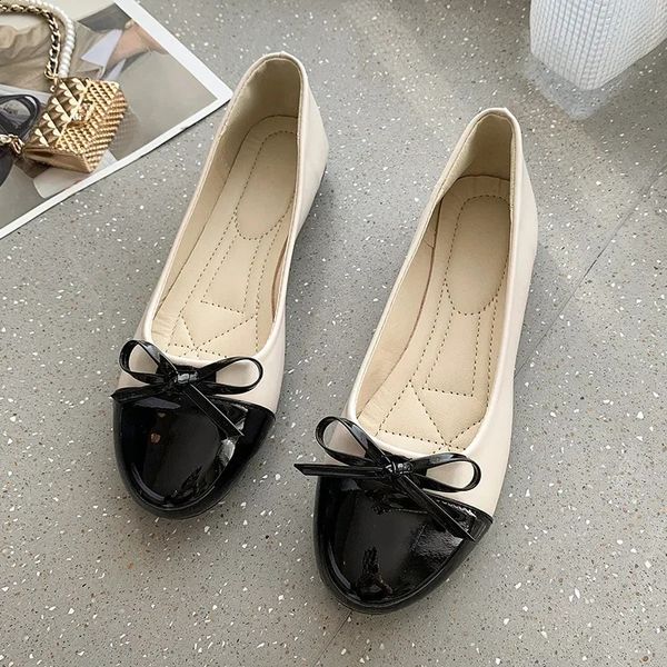 Ballerina Womens Shoes Flat Shoes Comfort não -lips panos de couro de couro