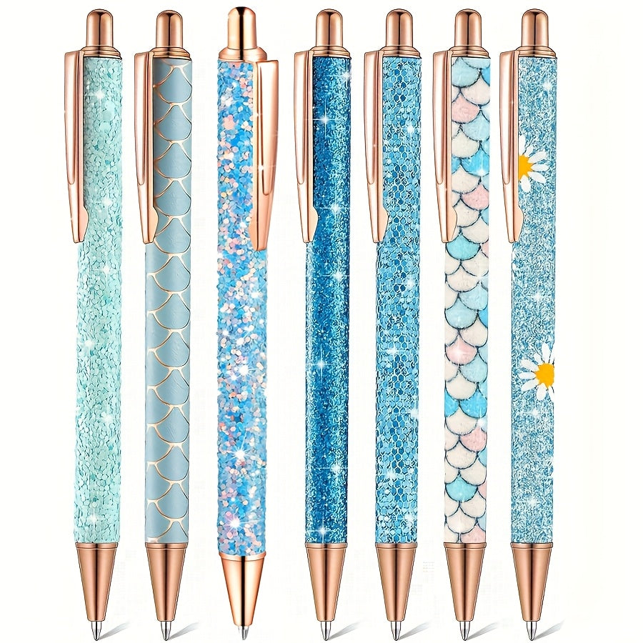 TEMU 7pcs, 7pcs Fancy Pens For Women Cute Pens Sparkly Glitter Pens Pretty Pen Gifts Journaling Pens For Girls Office School Christmas Graduation