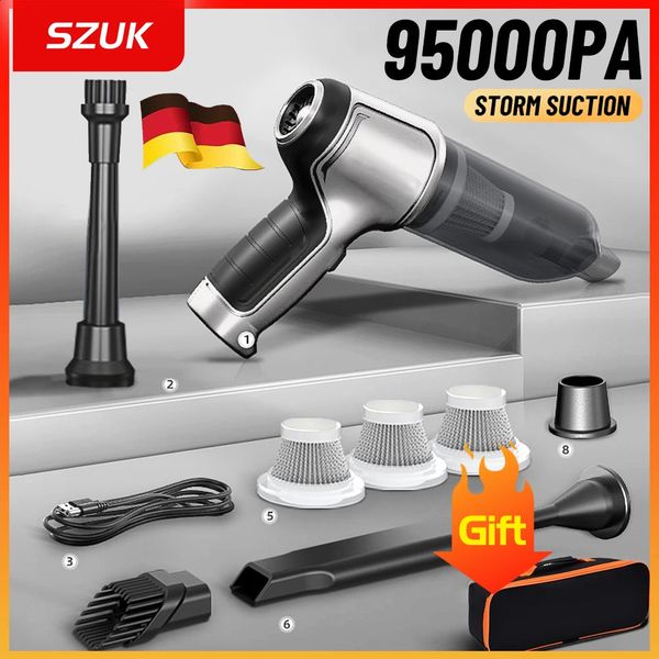 SZUK 95000PA Car Vacuum Cleaner Mini Powerful Cleaning Machine for Car Strong Suction Handheld Wireless Portable Home Appliance 240718