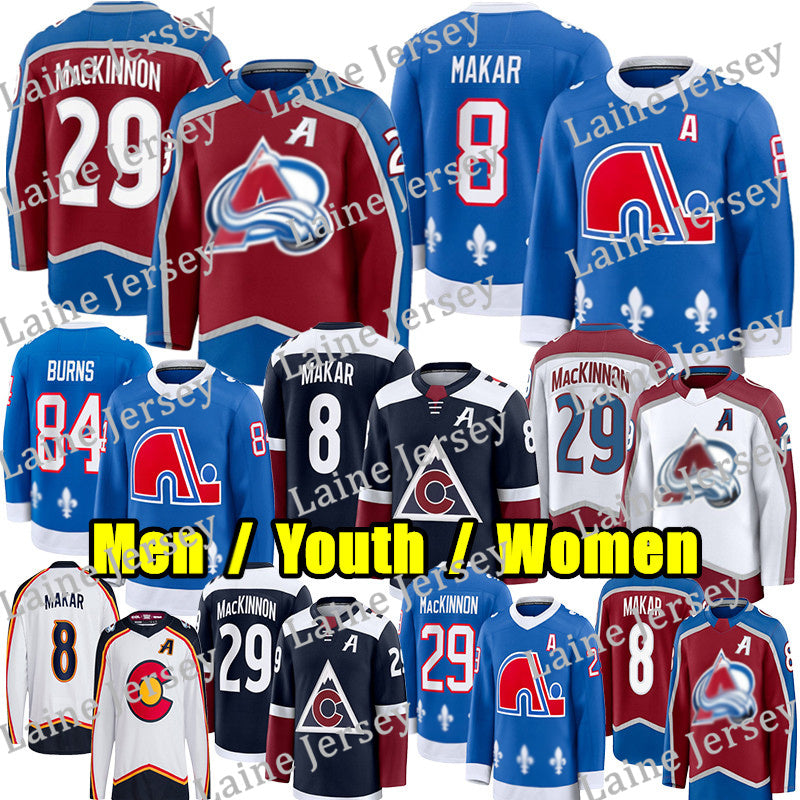 #29 Nathan MacKinnon colorado hockey jersey avalanches jersey #8 Cale Makar Brent Burns Gabriel Landeskog Brock Nelson Martin Necas Nichushkin Devon