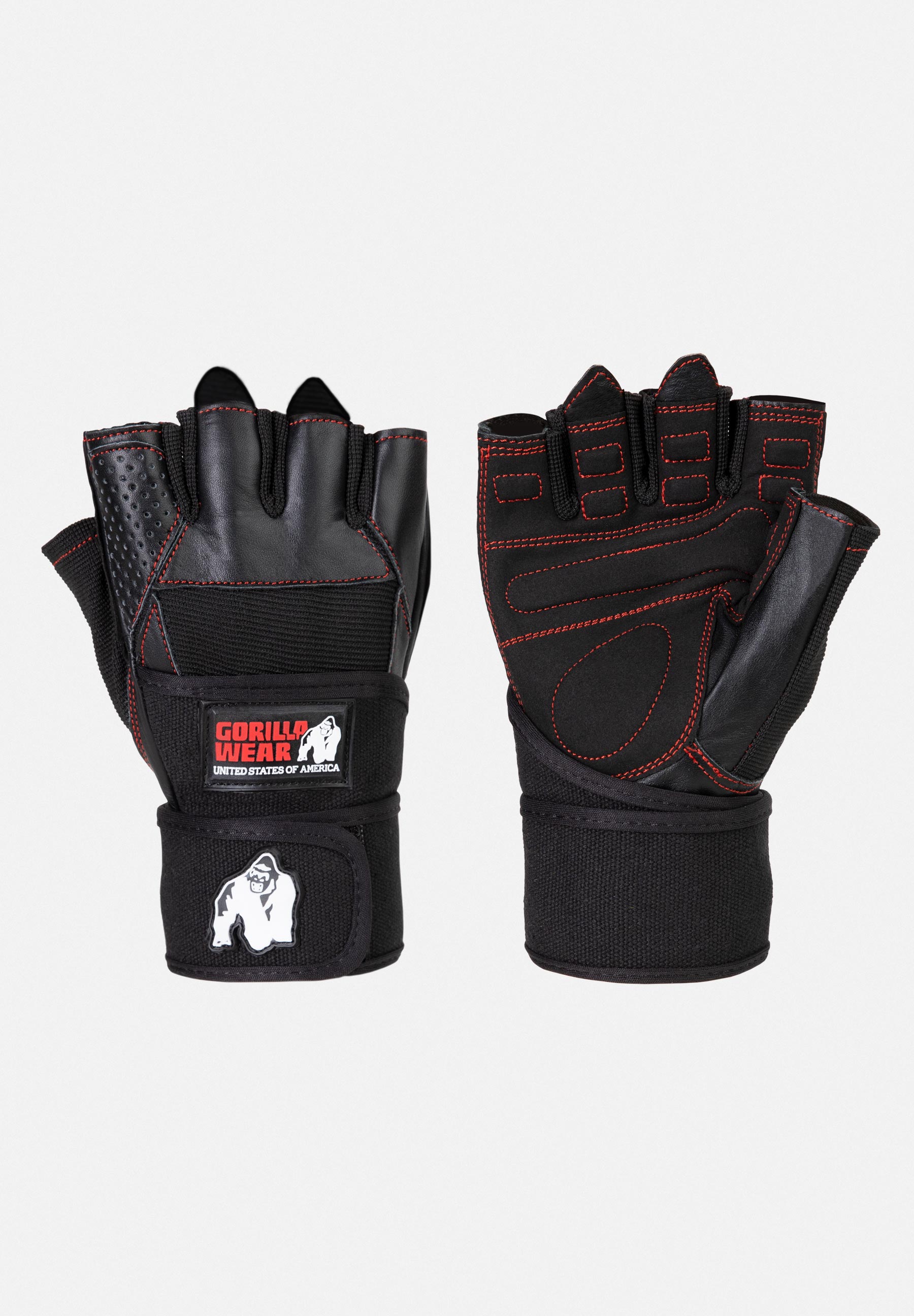Dallas Wrist Wraps Gloves - Black-Red Stitched - 3XL