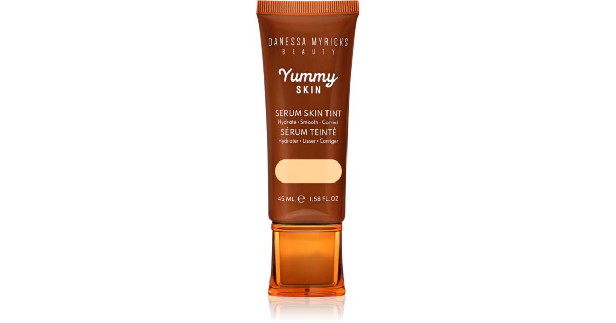 Danessa Myricks Beauty Yummy Skin serum nyans återfuktande utjämnande foundation färg 8 - Medium till Tan hud med gyllene persika undertoner 45 ml
