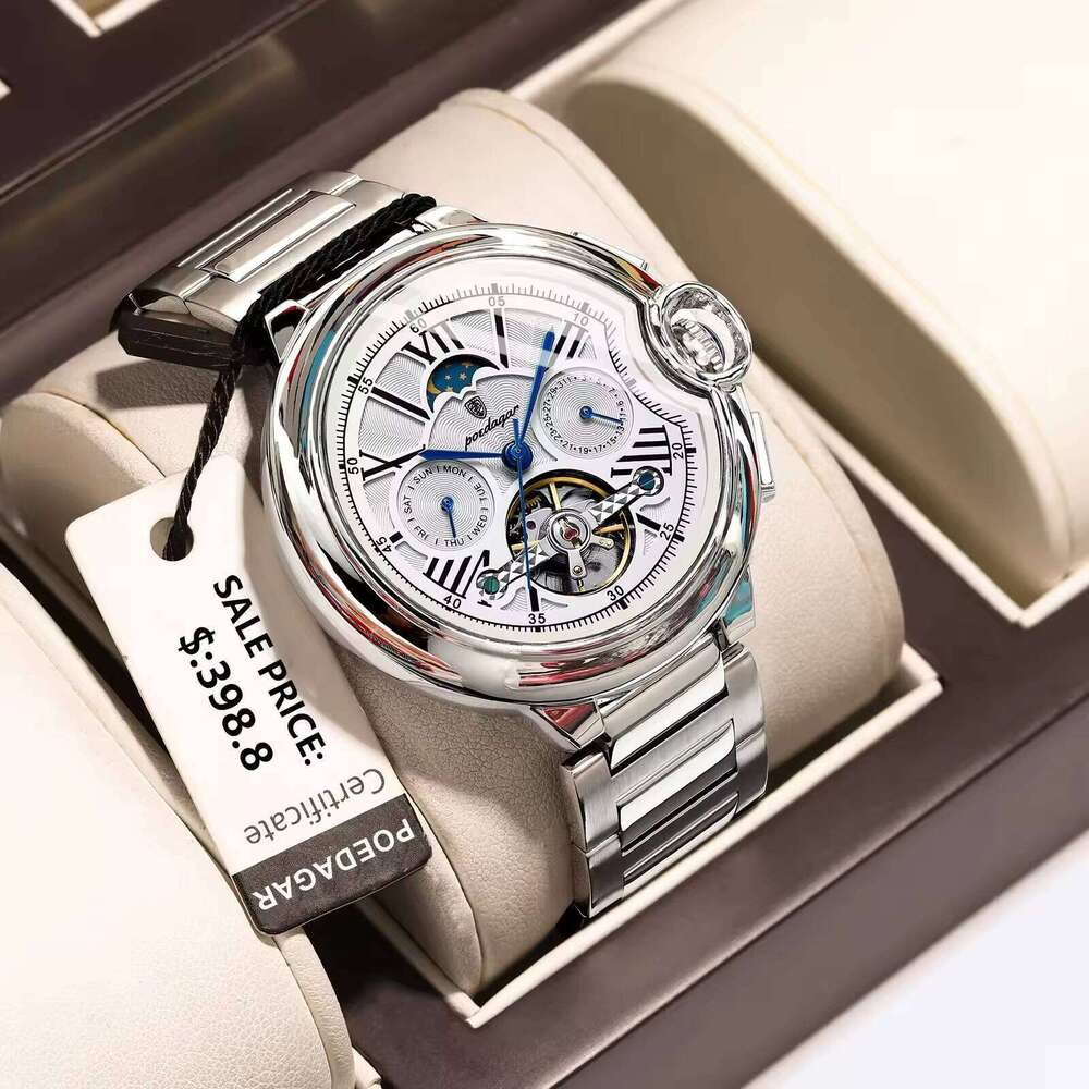 DHgadgets 1413 Luxury Skeleton Tourbillon Automatic Mechanical Waterproof Luminous Stainless Steel Men&#039;s Watch