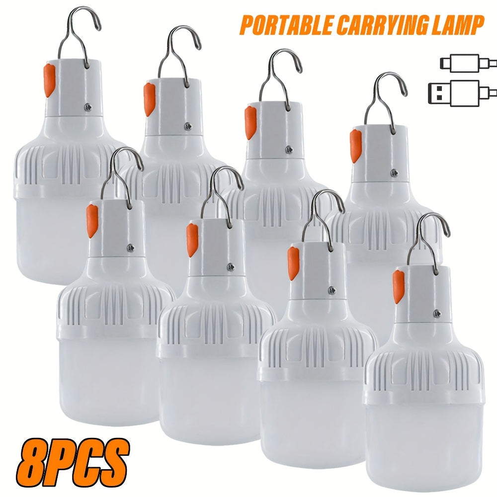 TEMU 8pcs Camping Handheld Electric Lanterns, Rechargeable Led Bulbs, Portable Lantern Night Light, Floodlight, High Brightness Light For Emergency,