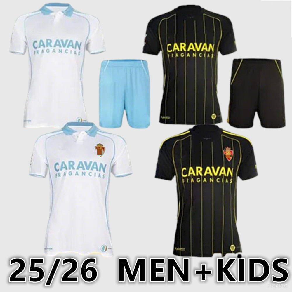 25 26 Soccer Jerseys Real Zaragoza RATON Mens 2025 2026 NARVAEZ ZAPATER BERMEJO FRANCHO Home Short Sleeve Football Shirts Adult Uniforms Men kids ki