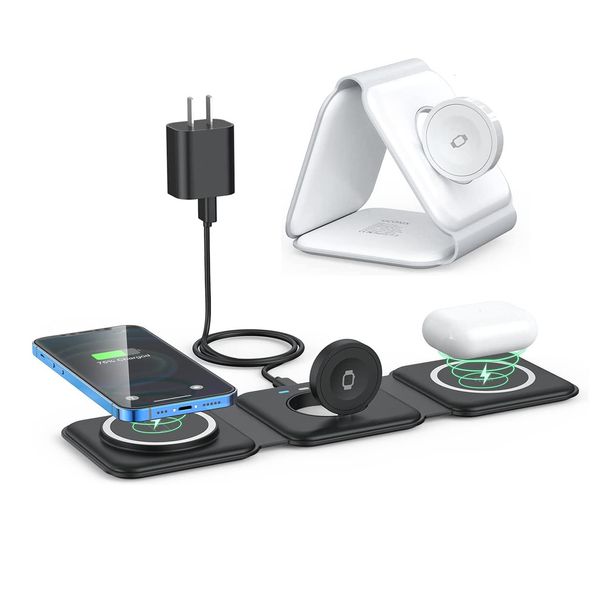 Folding magnetic suction three in one wireless charging desktop holder suitable for Apple phone chargers