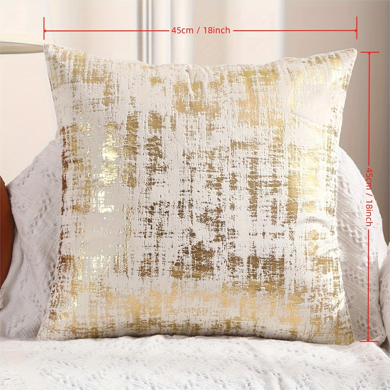 TEMU 1pc Golden Printing Velvet Cushion Cover Decorative Super Soft Throw Pillow Cover For Sofa Livingroom Decor Pillowcase