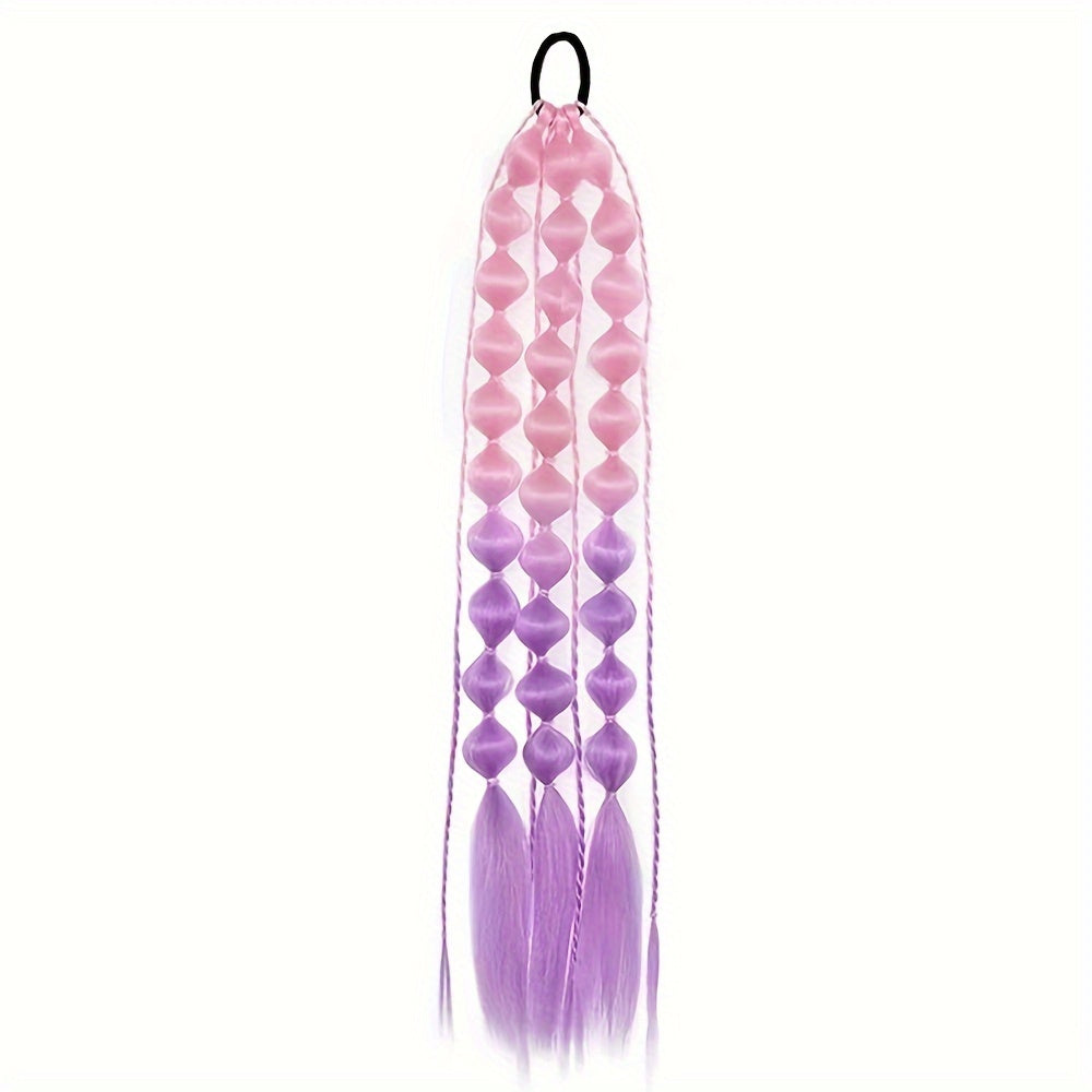 TEMU Elegant Long Lantern Bubble Ponytail Extension - Colorful Synthetic Braided Hairpiece With Elastic Tie For Women, Halloween & Cosplay