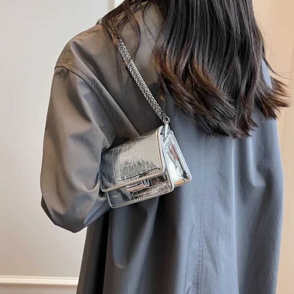Vintage Women Silver Chic Crossbody Bag Luxury Designer Small Shoulder Bags Fashion Gold Mini Square Cute Pu Leather HandbagsC241106