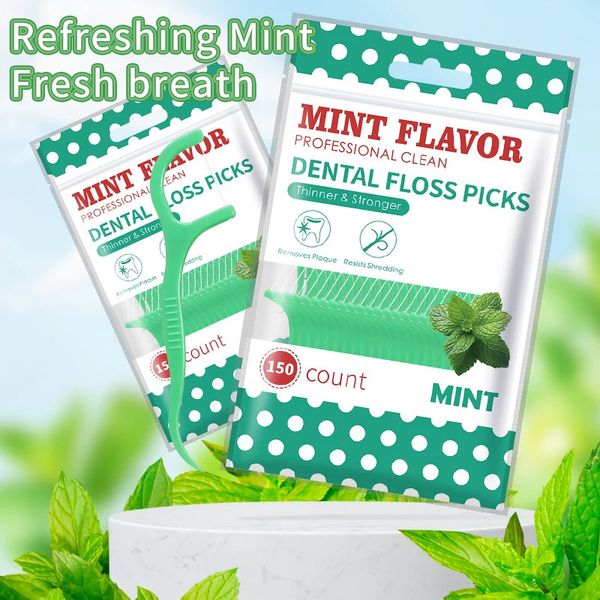 600pcs Upgraded Mint Flavor Portable Floss Stick Disposable Cleaning Superfine Household Travel Bag Fresh Breath Care Mouth 240708
