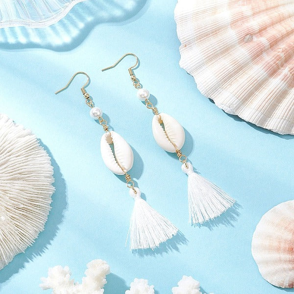 Boucles d'oreilles pendantes en forme de coquillage en acier inoxydable 304