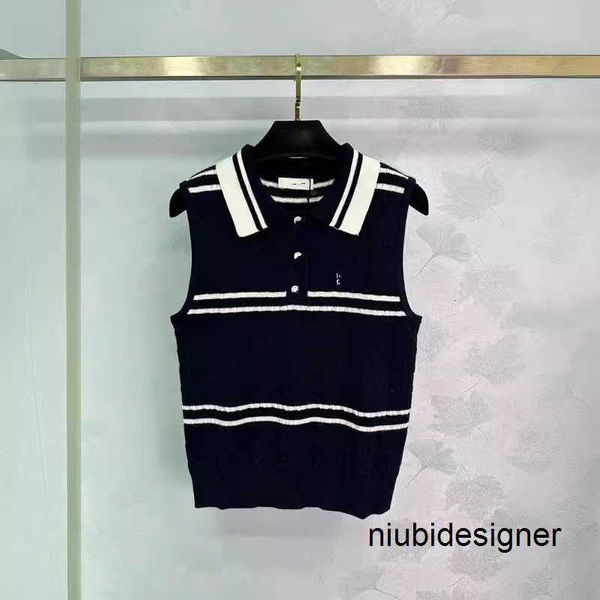 Designer Summer New Nanyou Miu Simple Advanced Age Reducing Academy Style Versatile Match Color Collar Knitted Tank Top KCRS