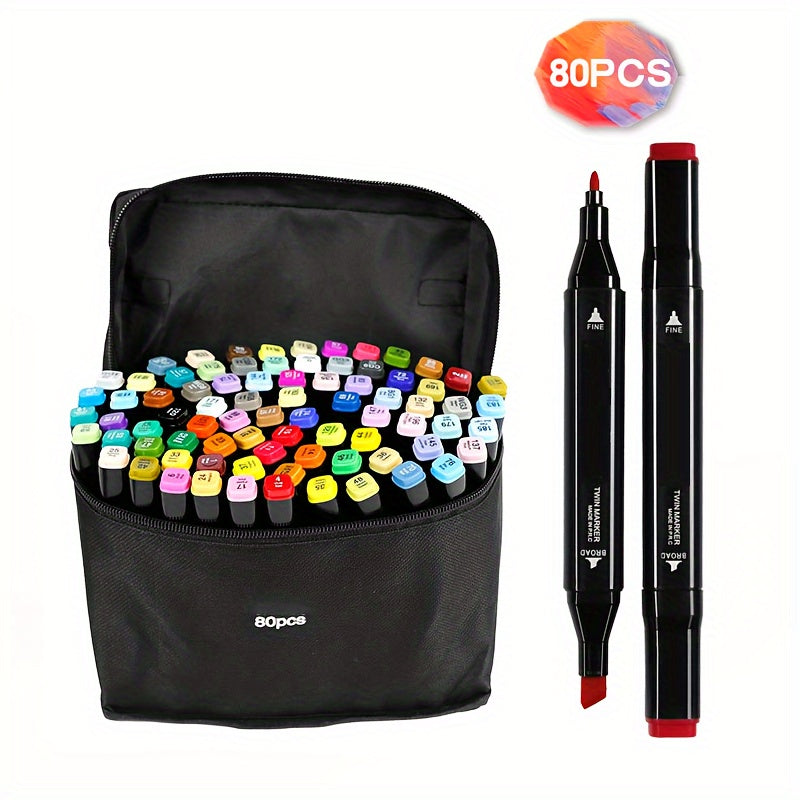 TEMU 80 Colors Markers Set, Based Markers, Art Markers With Brush & Chisel Dual Tip For Adult Drawing Coloring Sketching Painting.christmas Gift..