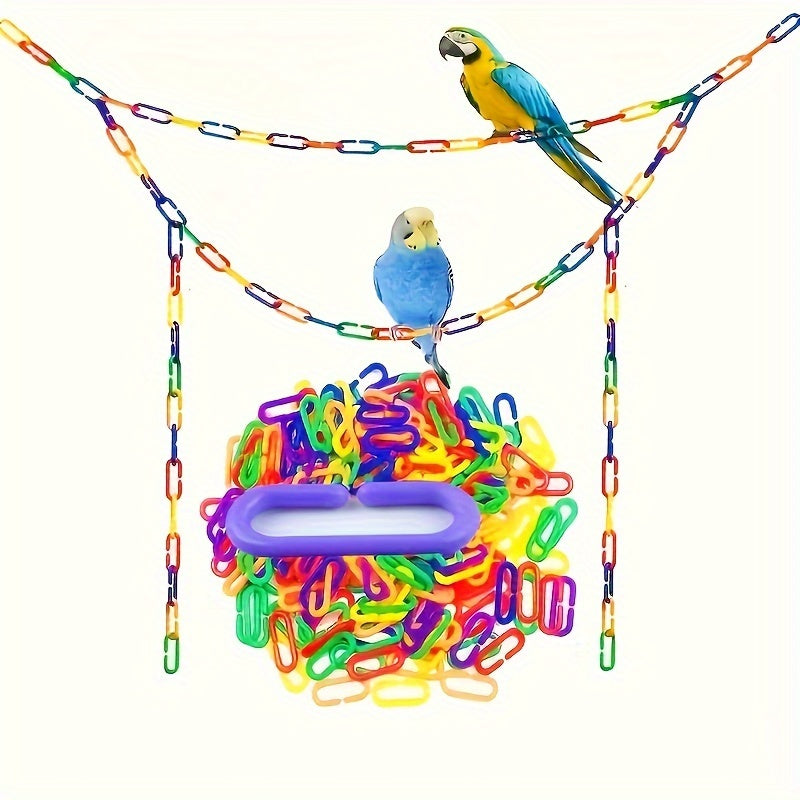 TEMU 100pcs Bird Toys, Plastic Chains, Puzzle Swing, Hanging Ring, Parrot Toys Made Of Plastic Chains, Bird Toys, Rainbow Hook Chain