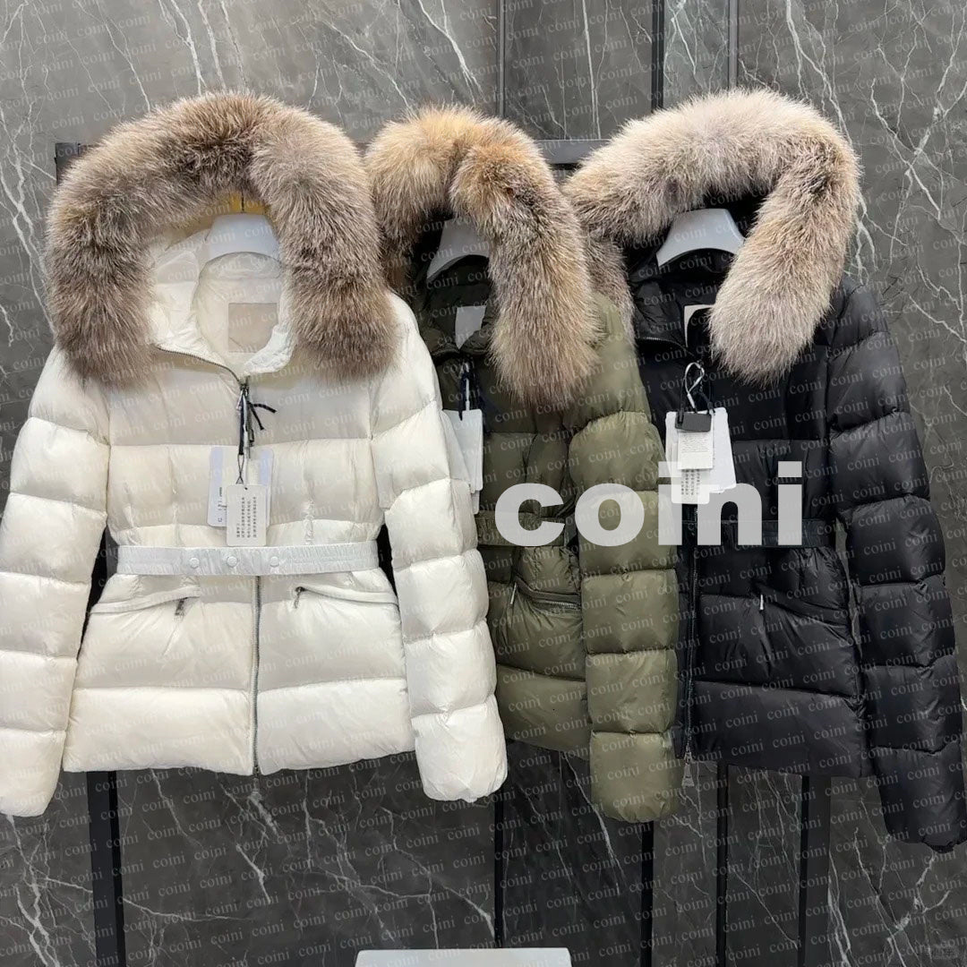 Luxury Womens coats Designer Jacket winter Down jackets fur coats real raccoon hair collar warm fashion parkas belt lady Puffer Jacket outerwear big