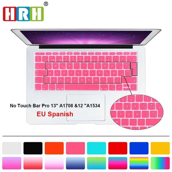 Keyboard Covers HRH EU Spanish keyboard cover silicone skin suitable for Mac Pro 13 new A1708 (2016 version no touchpad) and Macbook 12 inch