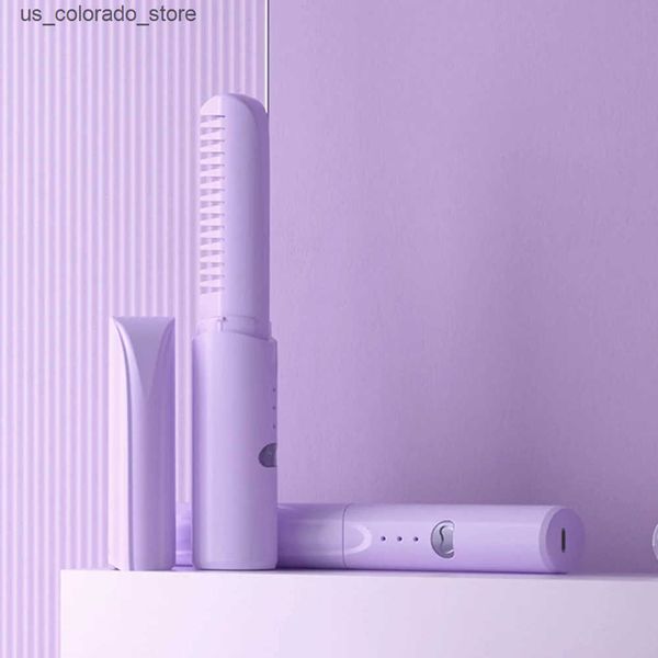 Electric Hair Brushes Anti-Scald Cordless Hair Straightener Brush 70Mins Long Battery Life USB Rechargeable Hair Straightener Brush Electric