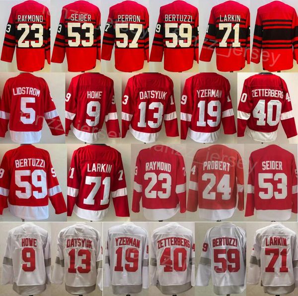 2023 Reverse Retro Hockey 23 Lucas Raymond Jerseys 53 Moritz Seider 59 Tyler Bertuzzi Dylan Larkin Steve Yzerman Pavel Datsyuk Henrik Zetter
