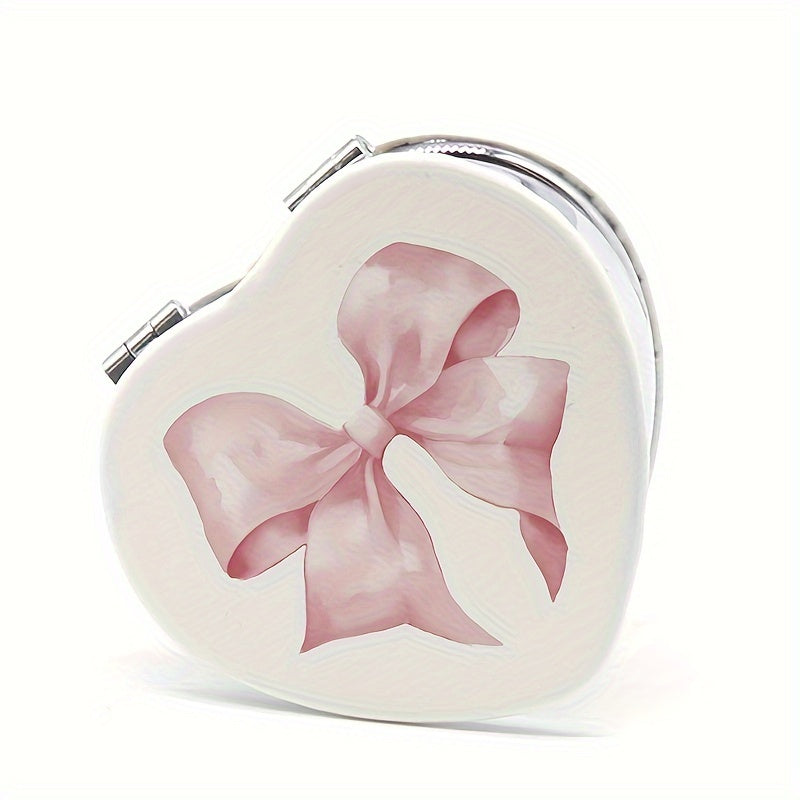 TEMU 1pc Cartoon Heart-shaped Mirror, Foldable Metal Frame, Polished Glass Surface, Tabletop Mount, Unscented, No Battery Required, Cute Compact