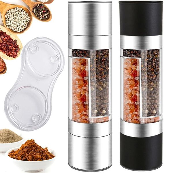 2 In 1 Manual Grinder Stainless Steel Salt Pepper Mills With Adjustable Ceramic Grinding Spice Mill Kitchen Tool 250108